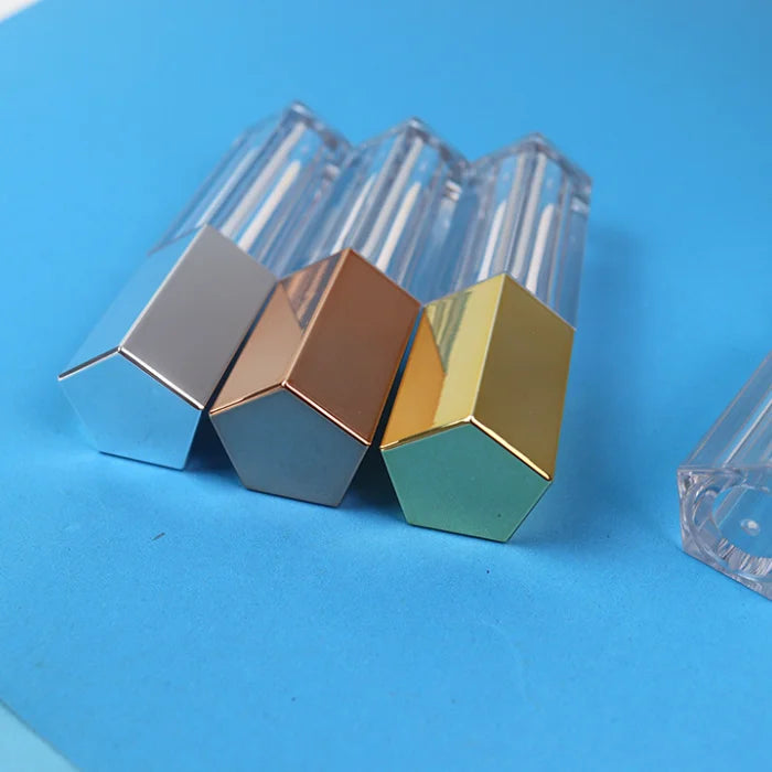 Pentagonal Gold Silver Lip Gloss Tube Mouth Red Hollow Tube Lip Oil Film Gloss Tube Bottle