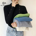 Winter Knitting Long Sleeve Pullover Knitwear Women Button Design Turtleneck Sweater Jumpers Custom Basic Top