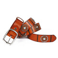 Direct Factory 3.8cm 1.5" Width Pin Buckle Strong Italian Genuine Yellow and Black Cow Leather Western Studs Rivets Punk Belt