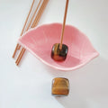 Diy antique soapstone stick holder with tiger eye cube shape crystal Incense Holder