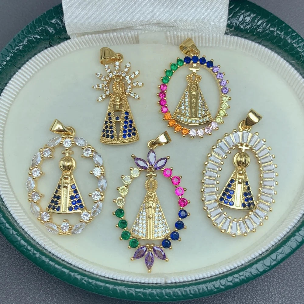 Wholesale Custom Crystal Zircon Pendants Religious Virgin Charms for Jewelry Making Necklace Bracelet