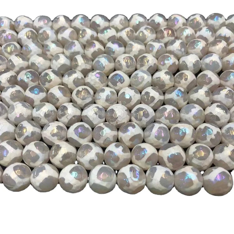 Wholesale Dzi Tibetan Agate 10mm Faceted Electroplated Agate Dzi Beads