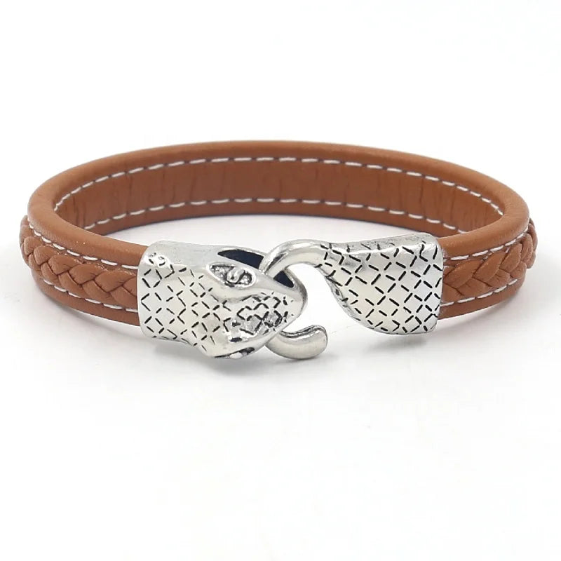 Punk Jewelry  12mm Wide Microfiber Leather Alloy Snake Head Bangles Bracelet for Men