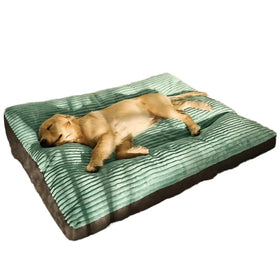 Luxury Corduroy Dog Bed Big Size Rectangle Green Solid Pattern Cover PP Cotton Plush Filling Warm Kennel Sofa Carton Bonnie