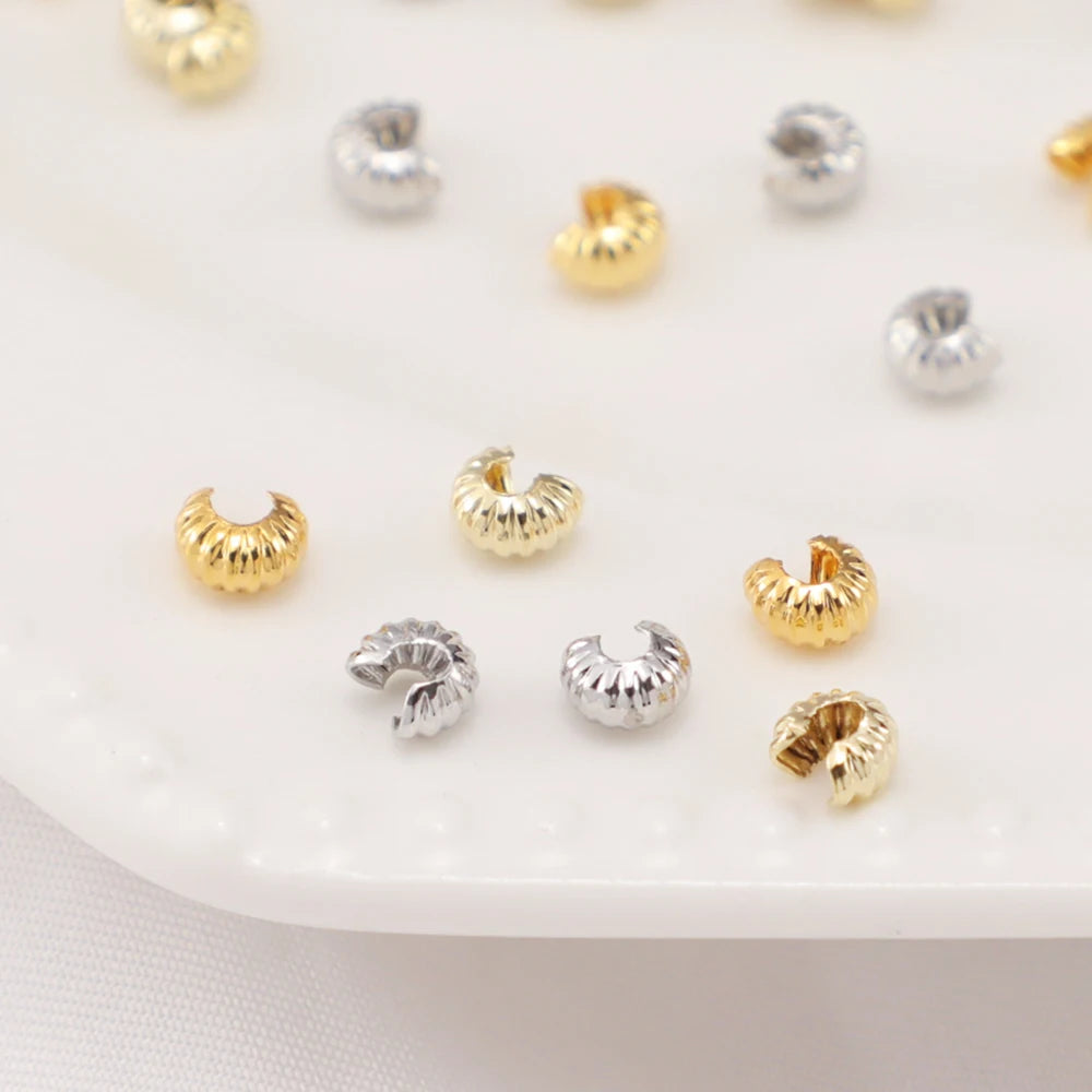 Golden Bead Material 18K Gold Plated Hollow Bezel Fashion Jewelry Materials Moon Beads Brass Round Crimp & End Beads