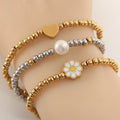 4MM Round Beads Stainless Steel Stretch Bracelet 18k Gold Plated Flower Love Heart Beaded Bracelet