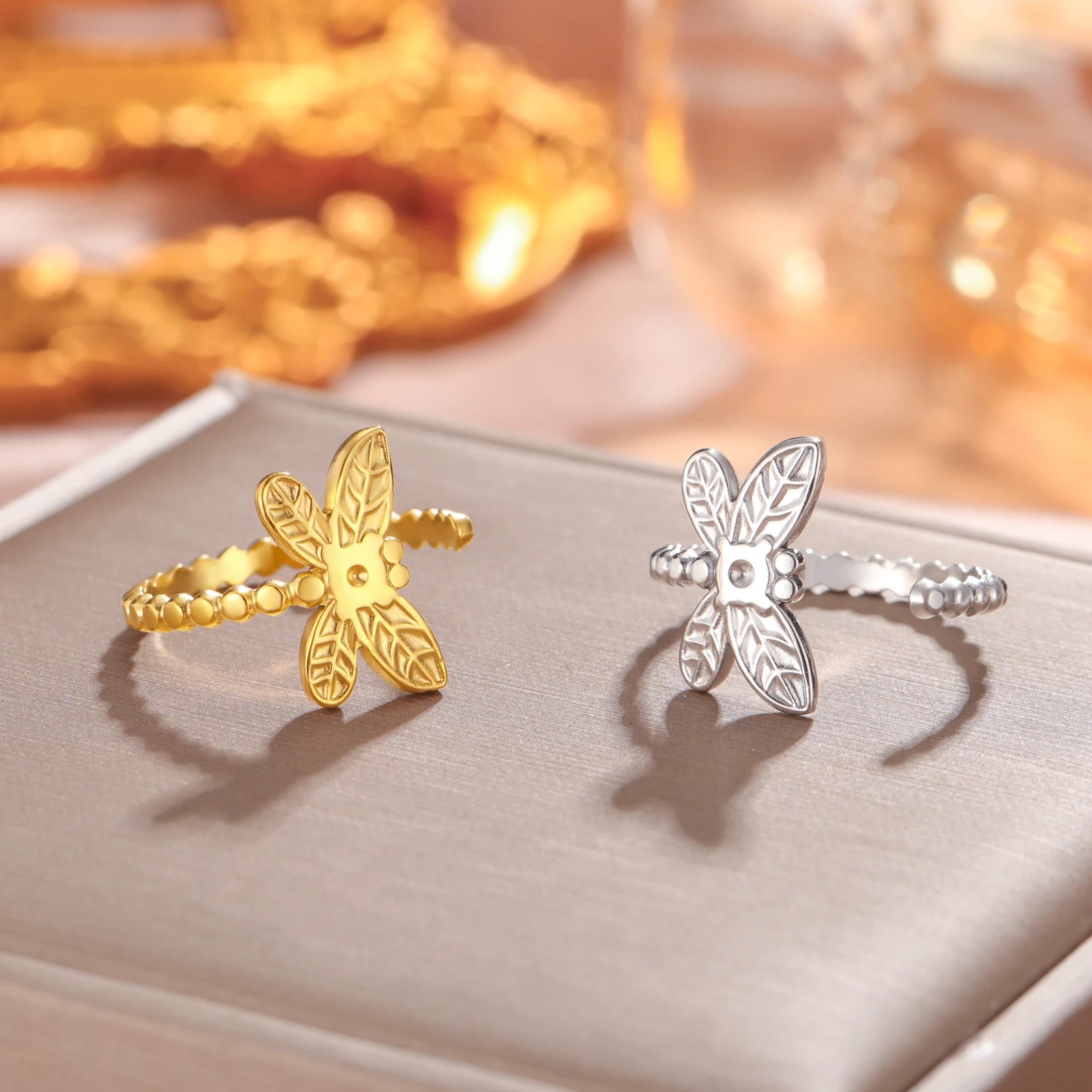 Trendy Stainless Steel Dragonfly Ring Gold Plated Gift Items for Women Custom Dragonfly Adjustable Ring