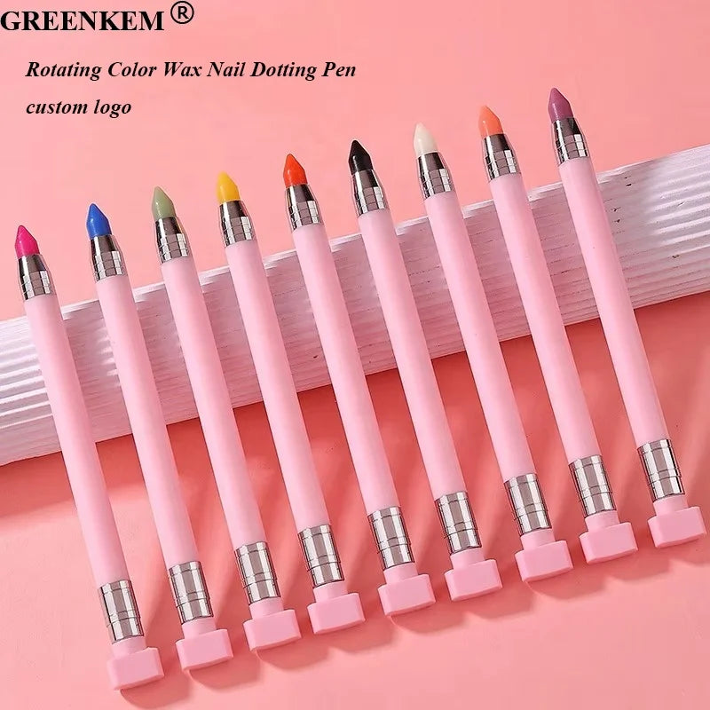 New Rotating Color Wax Nail Dotting Pen Tool Pink White PVC Holder Rotary Dot Drill Nail Crayon Stick Nail Art Dotting Pen