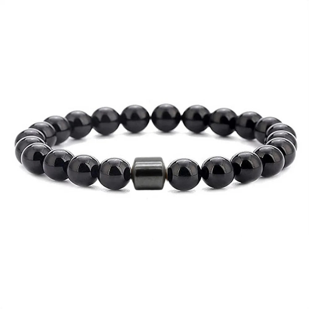 Natural Stone Beaded Bracelet Men 8mm White Turquoise Obsidian Tiger Eye Volcanic Rock Map Stone Casual Bracelet