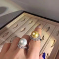 R910 11-12mm Natural Freshwater Pearl Ring Accessory 925 Sterling Silver Adjustable Size Engagement Jewelry Ring for Women