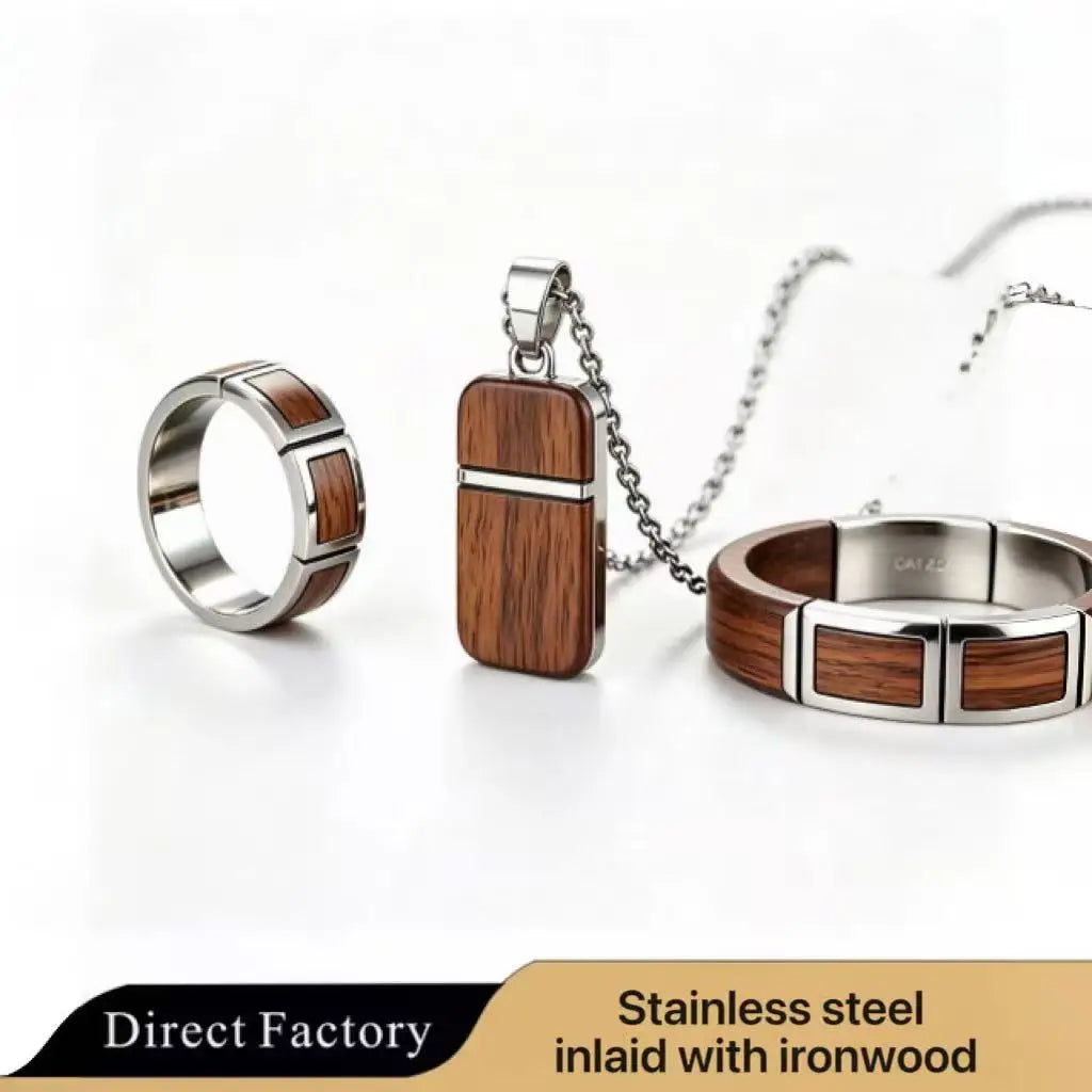 Geometric 316L Stainless Steel Necklace Jewelry Wood Inlay Minimalist Style Groomsmen Gift Support ODM Custom Factory Wholesale