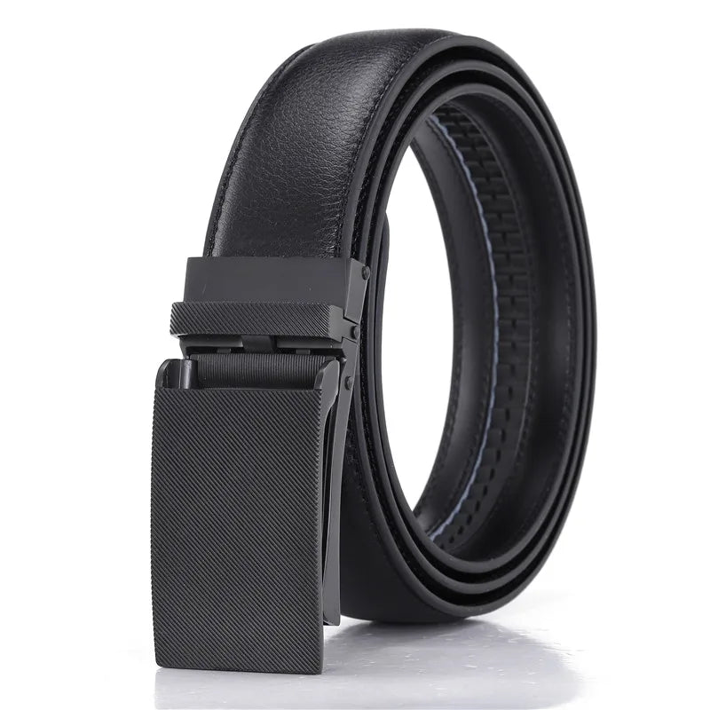 LQbelt New Men's Automatic Buckle Belt Genuine Leather Belts for Men Waistband Ratchet Custom LOGO Belt Factory
