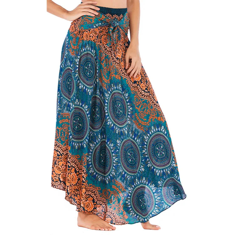 Hot Sale Retro Style  Print Floral Vintage Bohemian Casual Vacation Beach Skirt Strap Dress for Adult Girl