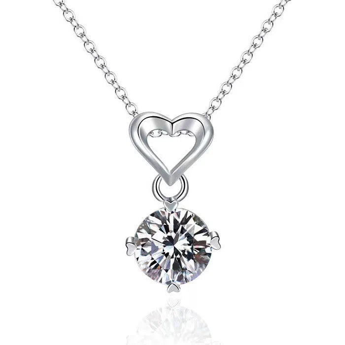 OLAN 1.0ct Moissanite Heart Pendant Jewelry Necklaces Women Interlocking Hearts 925 Sterling Silver Necklace for Christmas Gift
