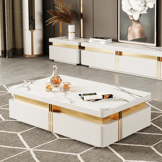 YSS Newest Living Room White Mirrors Coffee Table Gold Stainless Steel Accent Table Square Center Table for Home Hotel