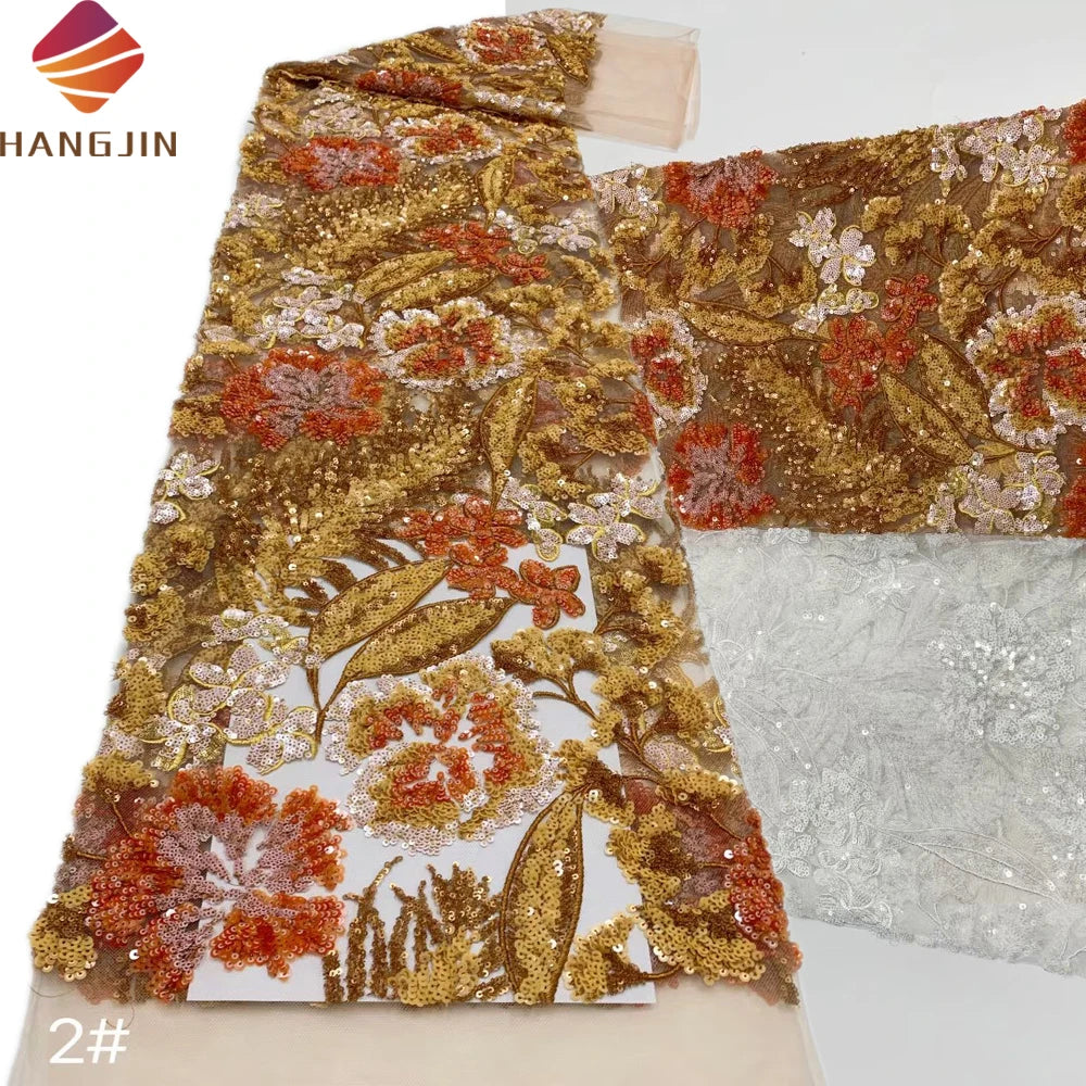 2025 New Arrival African Tulle French Laces Luxury Sequins Beaded 3D Embroidered Mesh Lace Fabric for Wedding Evening Dresses