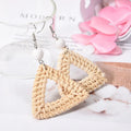 Weave Straw Geometric Hollow Triangle Drop Earrings Boho Rattan Handmade Straw Wicker Braid Hoop Drop Dangle Earrings
