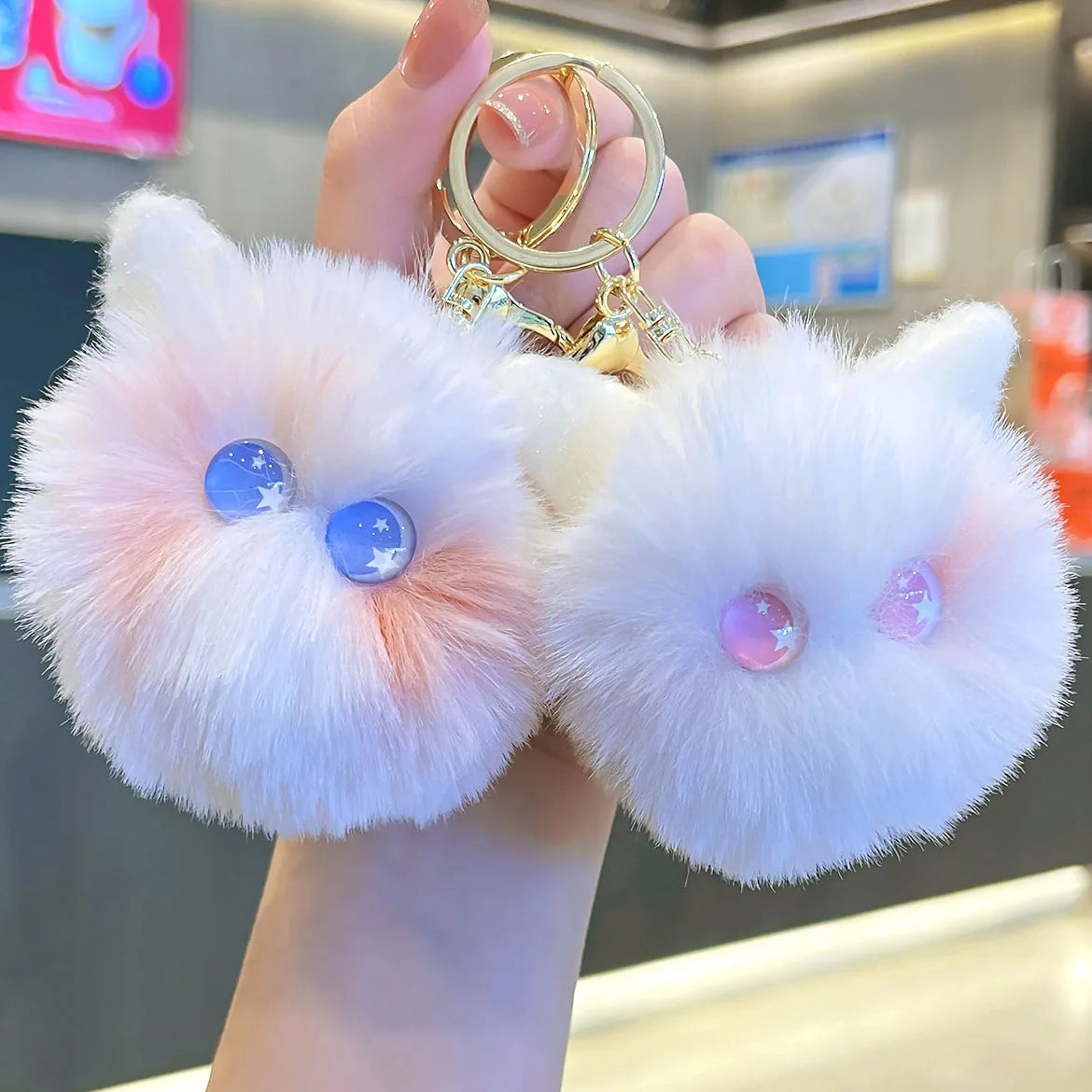 Wholesale Owl Shape Pom Pom Schoolbag Keychain Trendy Cute Animal Pompom Fur Ball Keychain for Bag