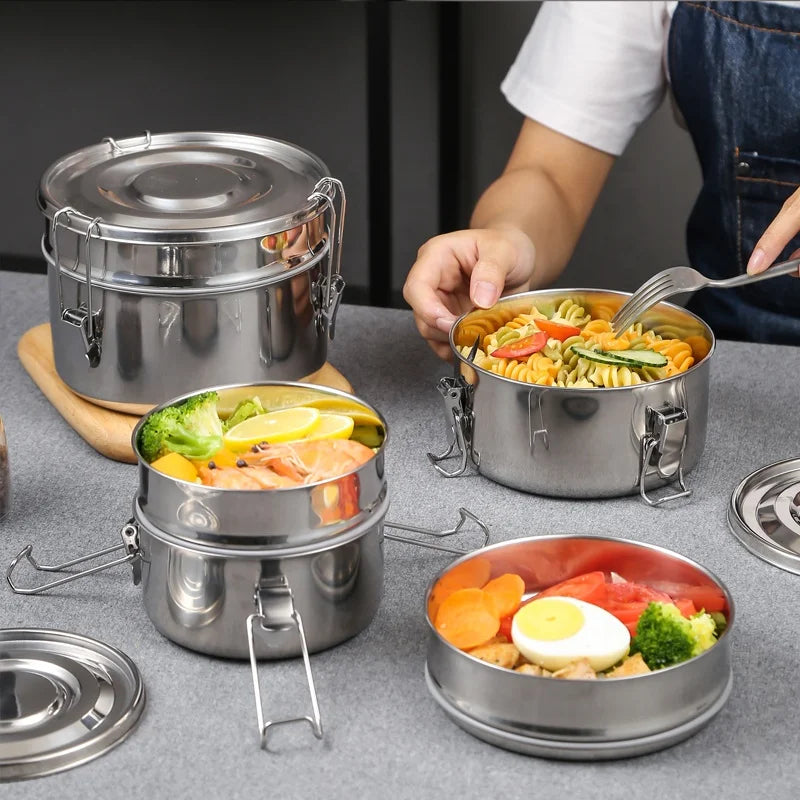 Wholesale Double-Layer Stainless Steel Meta Lunch Box Large Bento Box with Multilayer Design for Work and School Food Storage