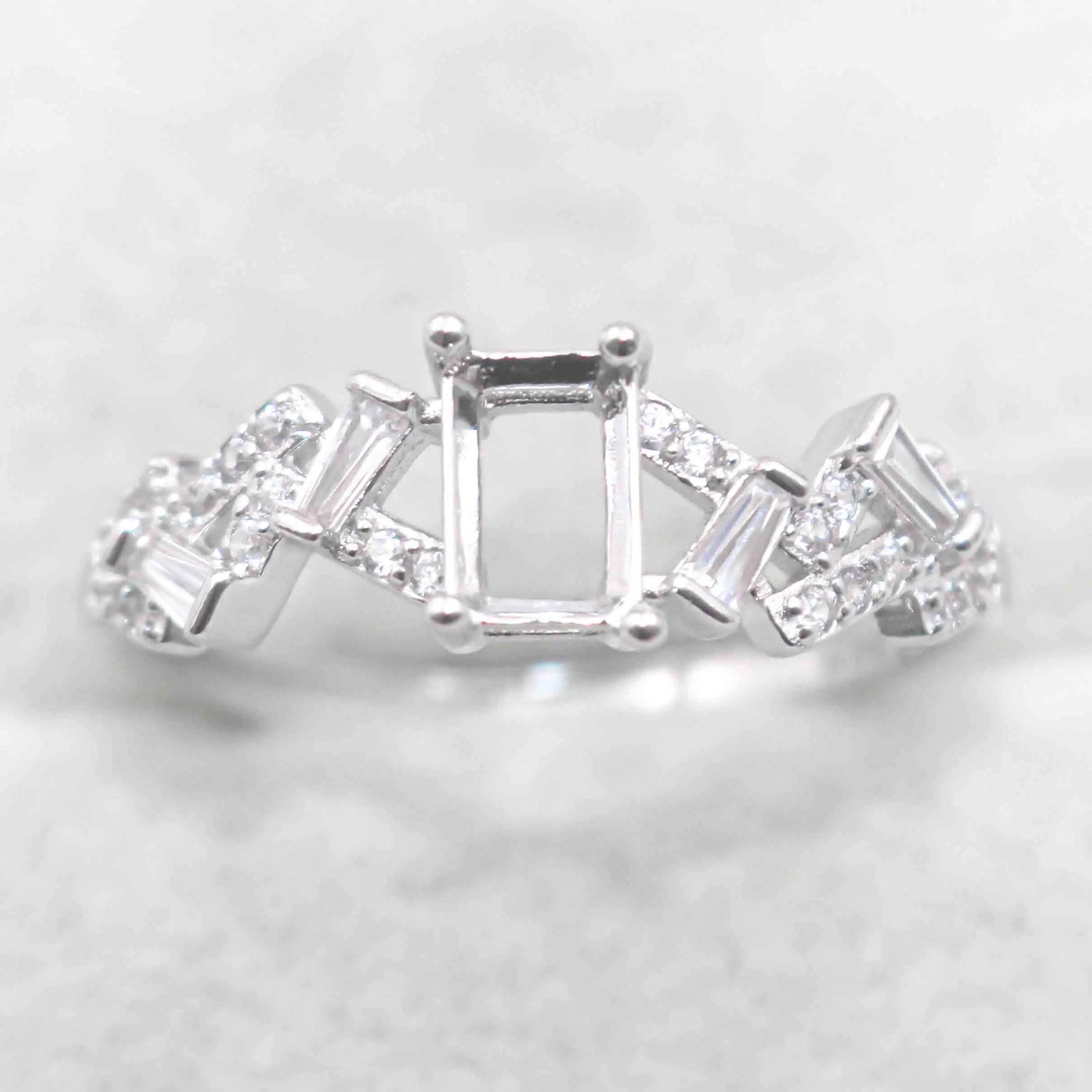 Sterling Silver 4*6mm Semi Mount Ring Square Shape Empty Frame Blank Claws Setting S925 Base Without Center Stone for Inlay DIY