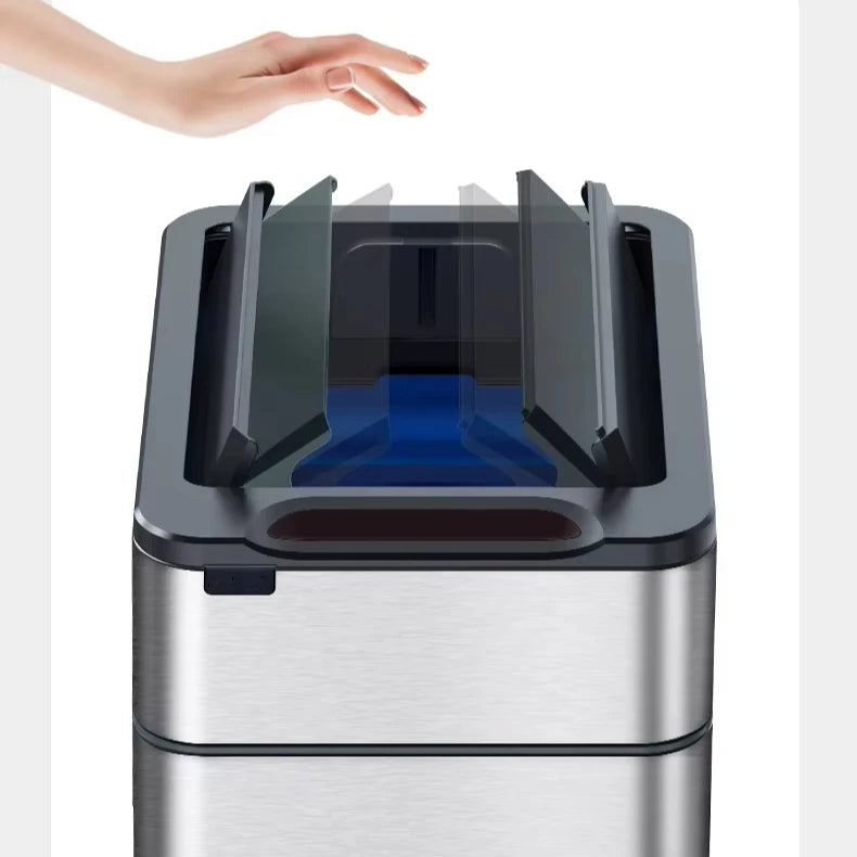13-Gallon Stainless Steel Kitchen Trash Can Double-Opening Smart Dustbin Sensor Pressing Type Waste Bin 50L Storage