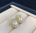 E1985 8-9mm DIY Natural Freshwater Pearl Charm Earrings Mounting Accessory 925 Sterling Silver Gold Plated  Jewelry for Women