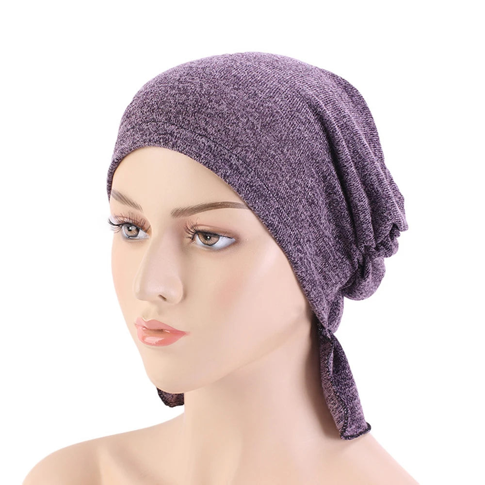 QINGYAN Women's Silky Polyester Printed Ethnic Styles Bonnet Hijab Cap for Daily Sports Beach Travel & Outdoor for Muslims