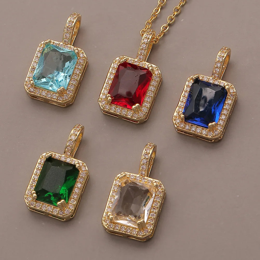 Gem Necklace High Grade Colorful Square Zircon Gem Full Diamond Women Fashionable Jade Stone Necklace