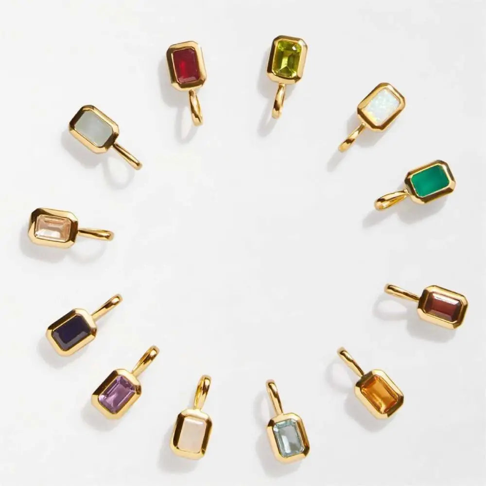 Colorful 12th Birthday Stone Pendant DIY Accessories Necklace Female 12th Birthday Stone Square Colorful Zircon Pendant Clavicle