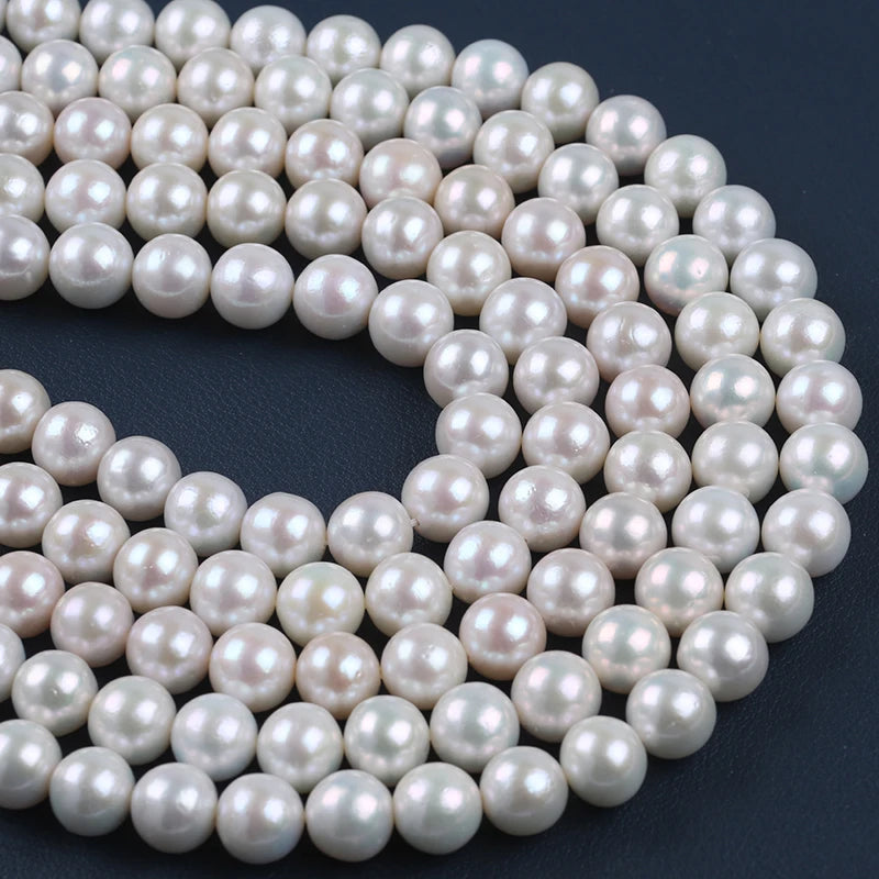 ZHUJI 12-15mm AAA Natural White Edison round Shape Freshwater Pearl Strand for Women's Jewelry Making Loose Pearls