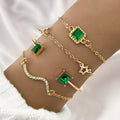 4Pcs/Set Green Zircon Five Pointed Star Bracelet for Women Jewelry