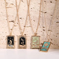 Custom Star Sun Moon Enamel Pendant Necklace 18k Gold Plated Zircon Rectangle Card Jewelry