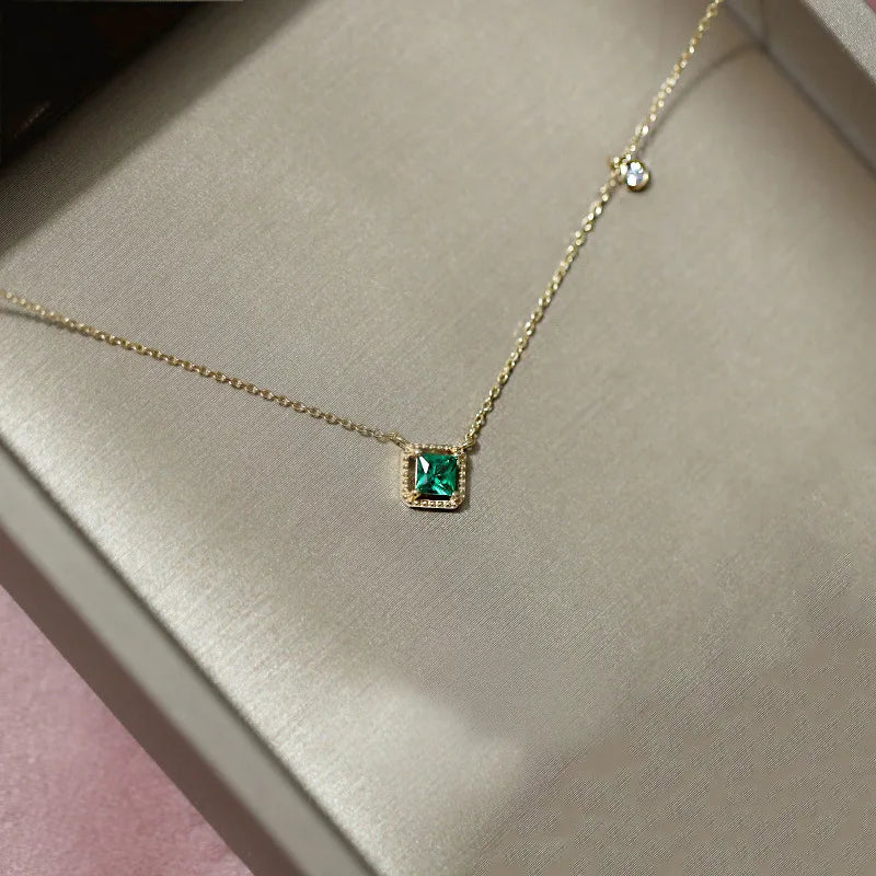 Rainbowking Simple Minimalist Luxury square ZirconGold Chain Necklace Silver 925 Collares Trending Modern Jewelry