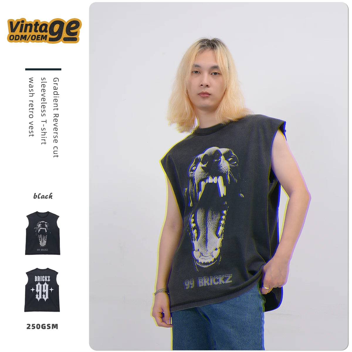 Men Gradient Wash Tshirt Distressed Plain Vintage Custom Sleeveless t Shirt Camiseta Sin Mangas Para Hombre Sleeveless T-shirt
