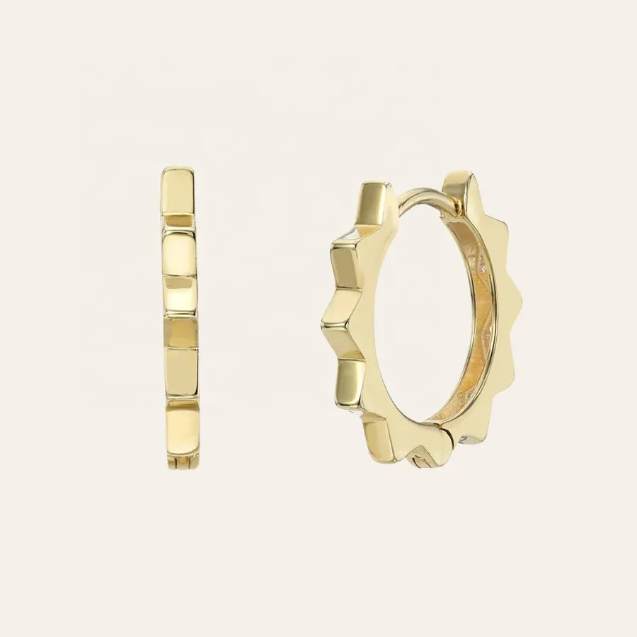 LOZRUNVE Chic Geometric Huggie 14k Gold Simple 925 Silver Spike Hoop Earring