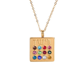 12 Birthstone Tribes Filled Zircon Pendant Necklace Fashion Stainless Steel Jewelry Necklaces for Woman Men
