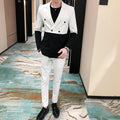 S-2XL Fashion Men's Two-piece Suit Color Matching Handsome Double-breasted Korean Version Slim Suit Suit