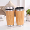 New Products 2025 Unique 450ml Stainless Steel Bamboo Coffee Mugs with Lid Insulated Vacuum Wooden Coffee Mugs