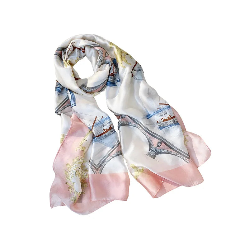 GLS026 Custom logo  Print Silk Scarves Long Silk Scarf
