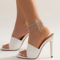Lady Silver Tassel Rhinestones Anklets Crystal Zircon Link Summer Beach Ankle Foot Jewelry for Women Tassels Rhinestone Anklet
