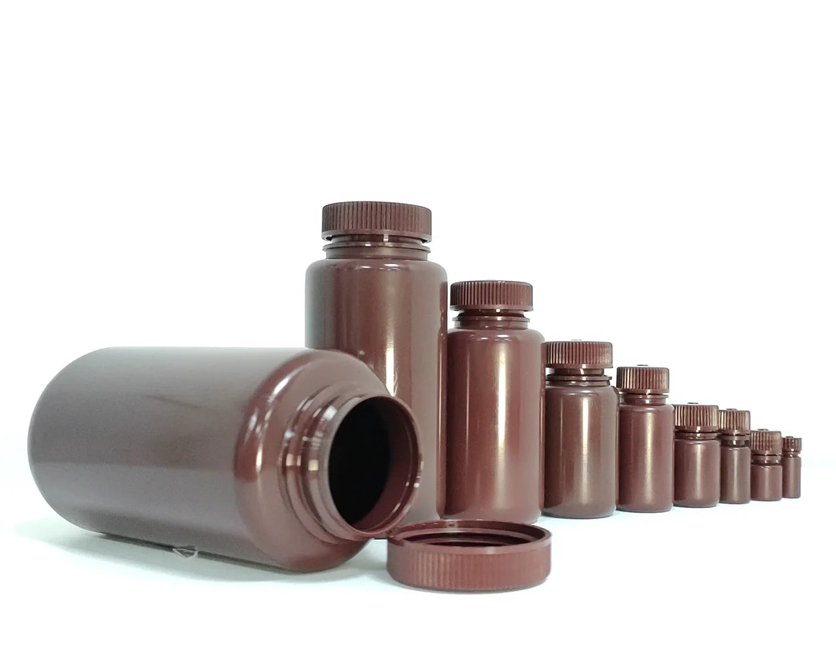 Free Samples 8ml 15ml 30ml 60ml 125ml 250ml 500ml 1L Round Plastic PP Wide Mouth Reagent Biological Bottle Amber Leak-proof Cap