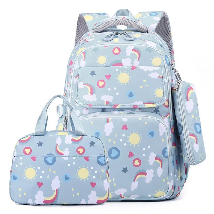 Candy-Color Zipper Closure Waterproof  Polyester Lining Backpack with Pencil Case&Lunch Bag Elementary Oxford Schoolbag