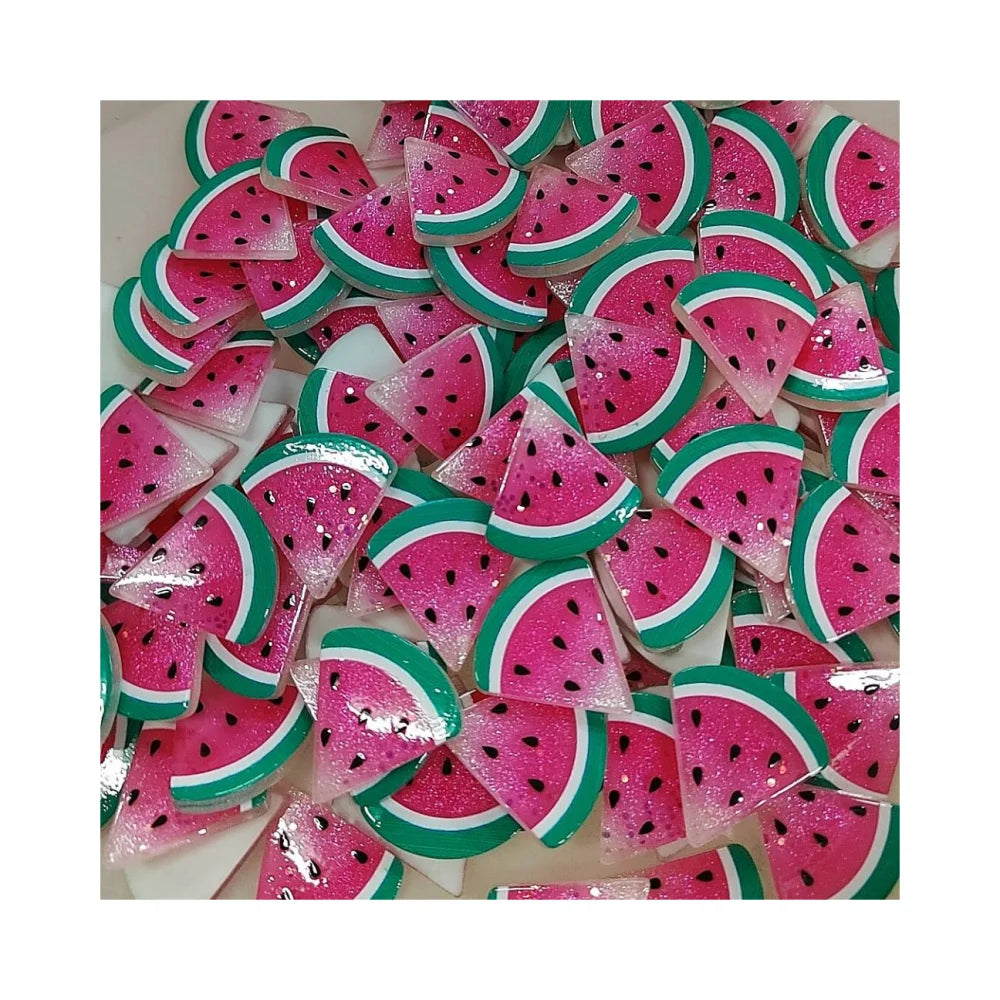 Bulk 100Pcs Summer Watermelon Fruit Plastic Charms Resin Flatbacks Buttons Beads for Fairy Garden Hair Acscessories Home Decor