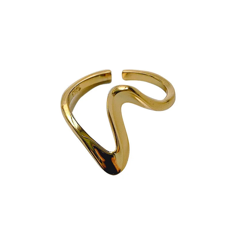 Korean Retro Personality Irregular Opening Ring Female Contracted Ring 925 Silver Arc Jump Net Red Index Finger Ring