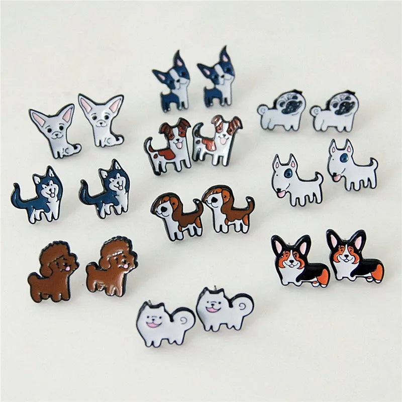 SC Popular Cute Dog Stud Earrings Korean Chihuahua Teddy Corgi Earrings Fashion Cartoon Puppy Earrings for Teen Girls