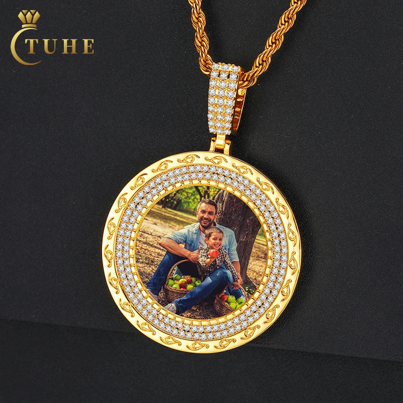 Wholesale Price 38mm 18K Gold Plated Brass CZ Diamond Iced Out Memory Locket Custom Photo Pendant