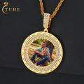 Wholesale Price 38mm 18K Gold Plated Brass CZ Diamond Iced Out Memory Locket Custom Photo Pendant