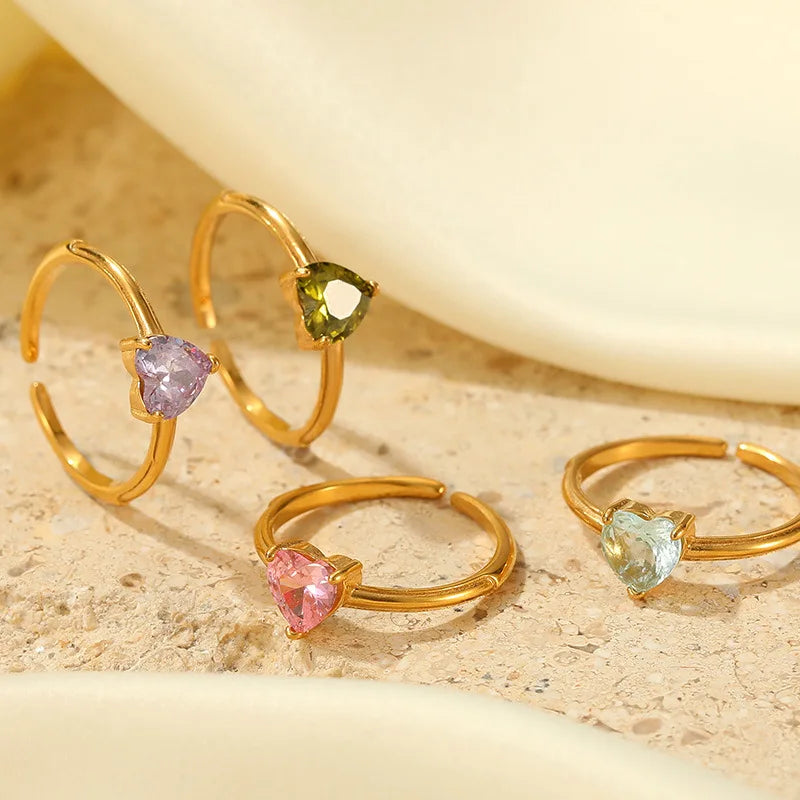 Korean Version of Love Zircon Ring Female Jewelry Niche Diy High Grade Sense Opening Stainless Steel Ring Jewelry Wholesale