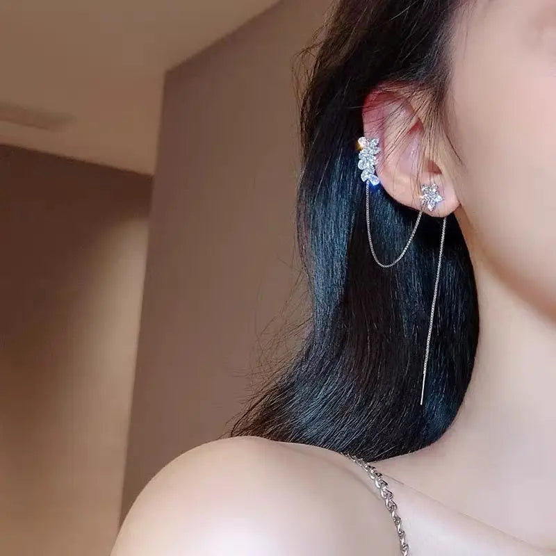 VKME New High Quality Zircon  Fashion Temperament Personality Ear Bone Clip Flower Diamond Earrings Jewelry for Women 2022