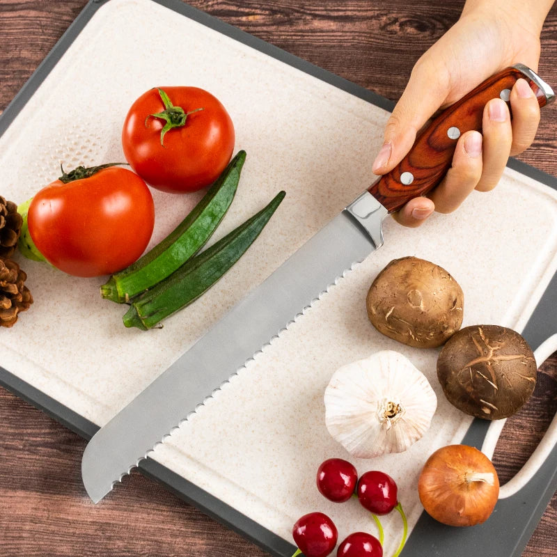 8 Inch 3Cr13 Stainless Steel Eco-Friendly Kitchen Bread Knife with Ergonomic Pakka Wood Handle and Gift Box